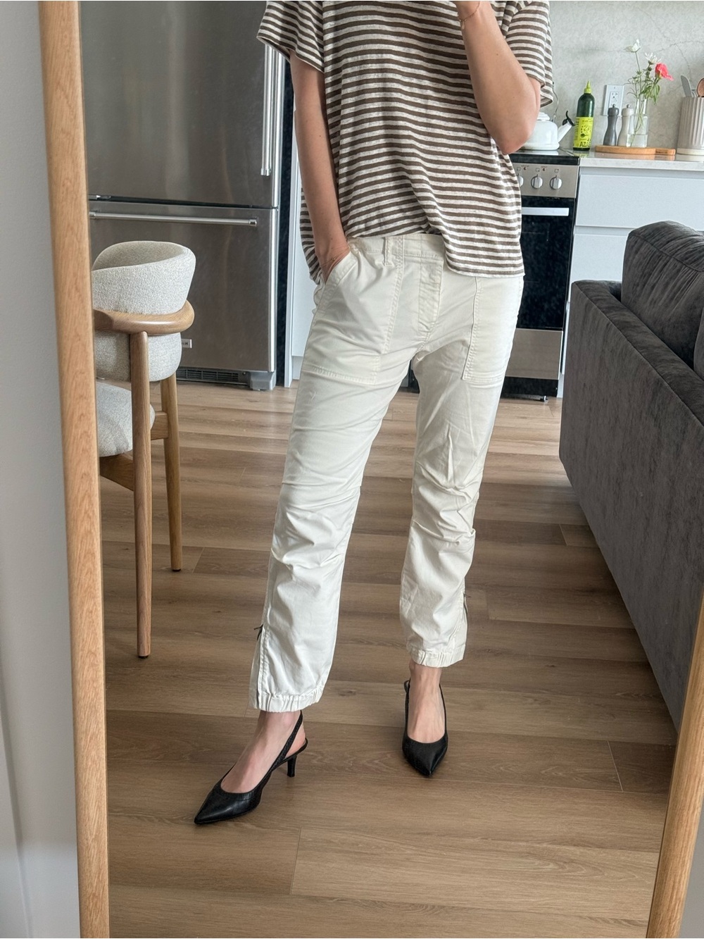 Nili Lotan Cream Cargo Jogger Pants